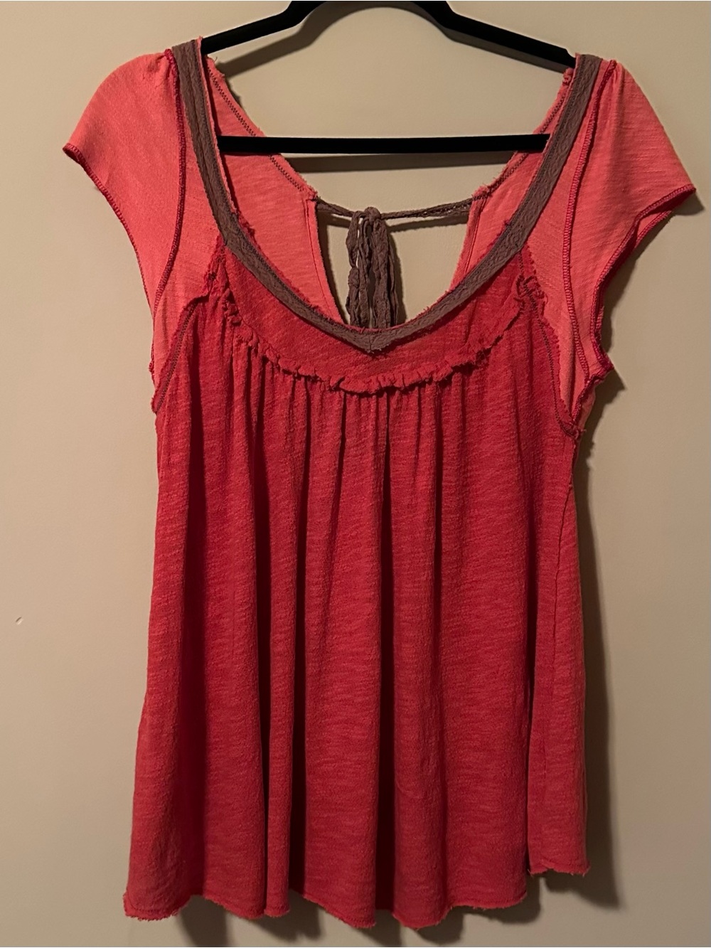 Free People Red Orange Scoop Neck Cap Sleeve Top